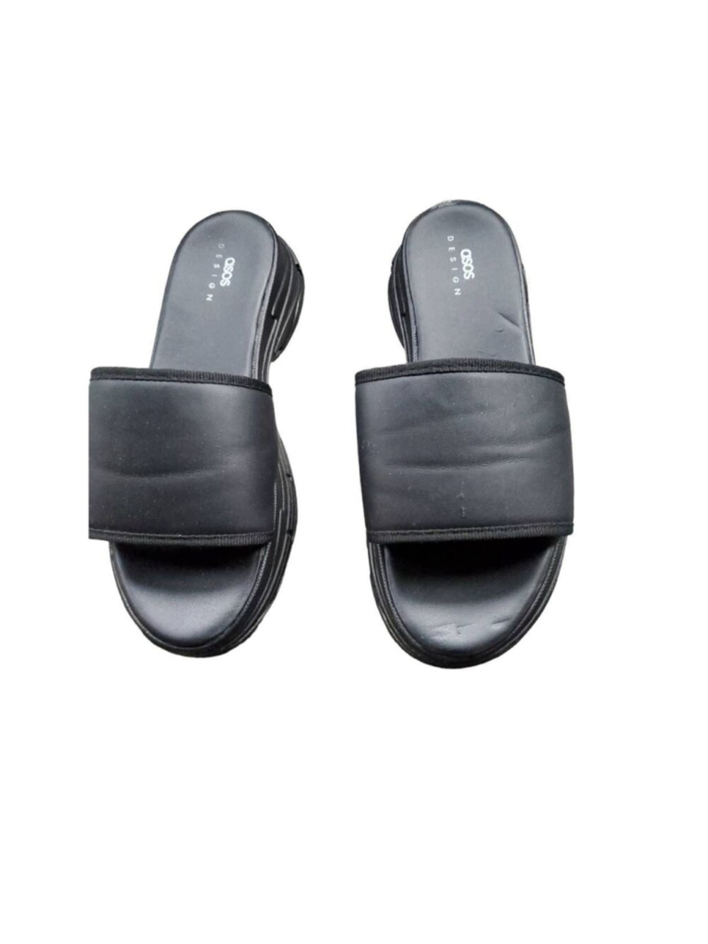 ASOS Women's Slide Sandals Black Chunky Slip On Sporty Style Size 10 Summer Cas